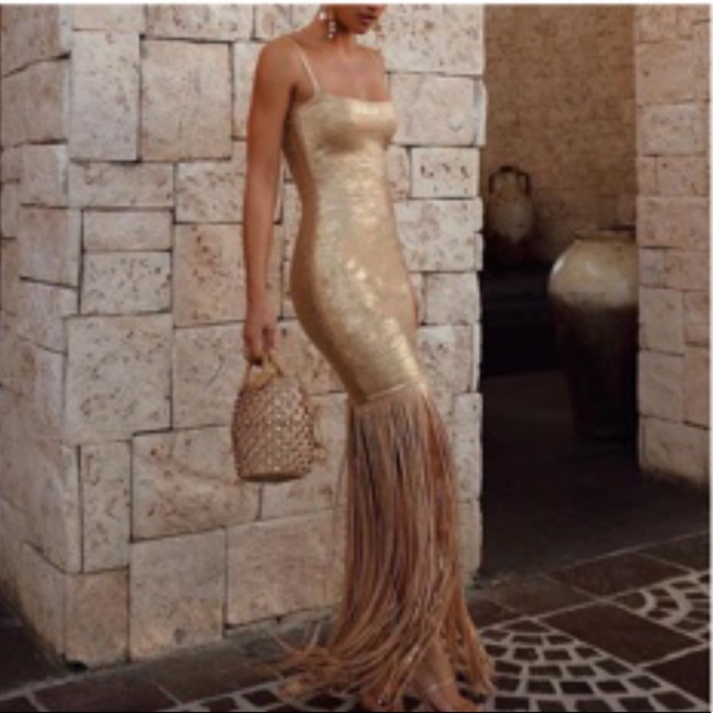 Women’s Tassel Fringe Gold Evening Dress